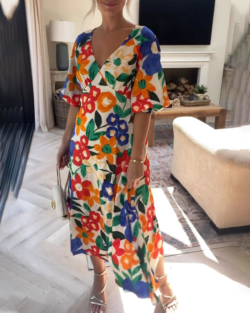 Robe col V à imprimé fleuri