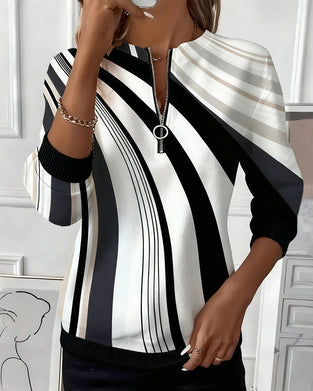 T-shirt décontracté zippé imprimé géométrique