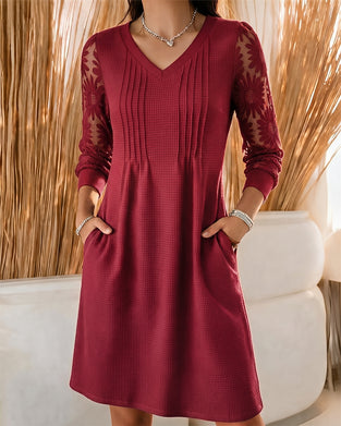 Robe Col V Froncé Patchwork