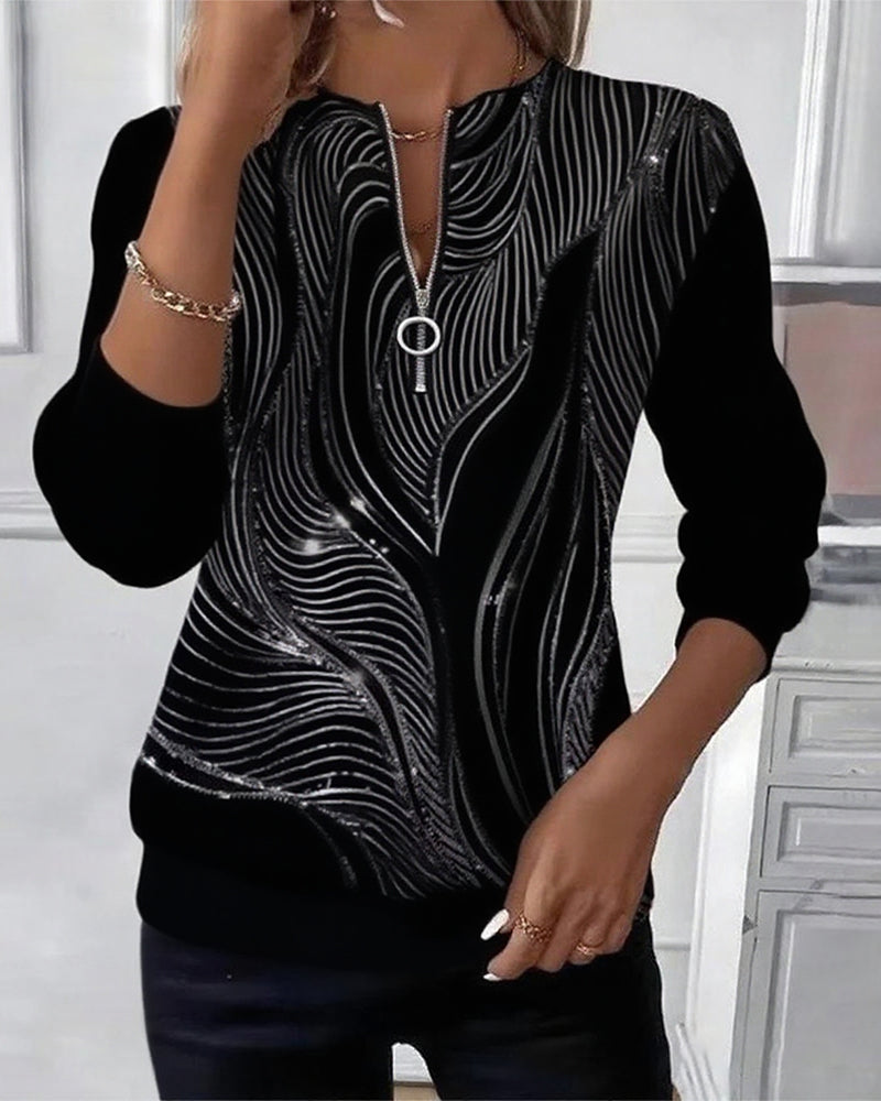 Sweat-shirt décontracté imprimé zippé