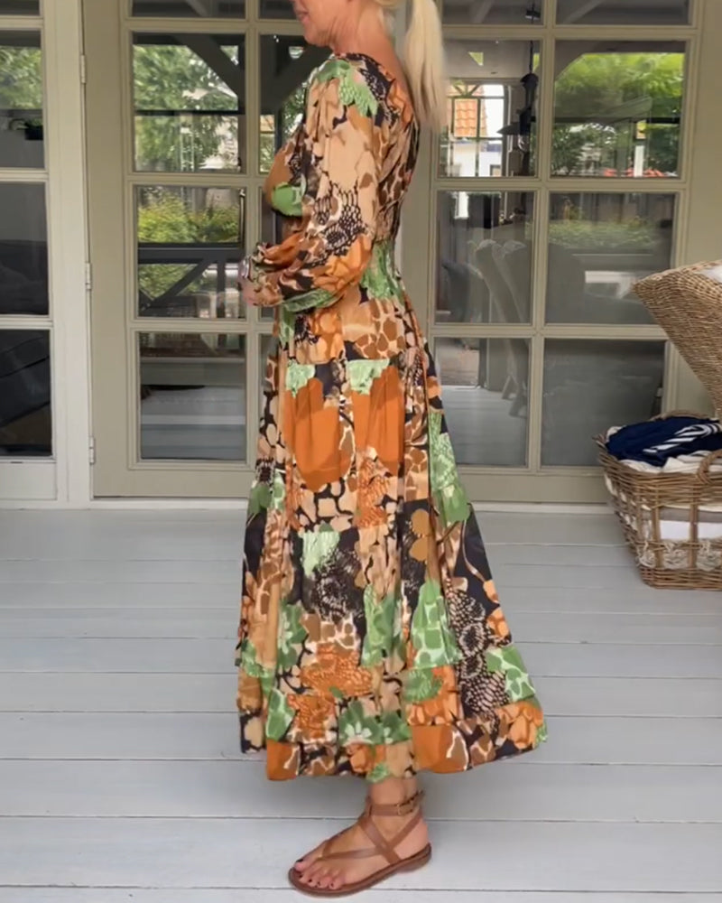 Robe imprimée manches longues col V