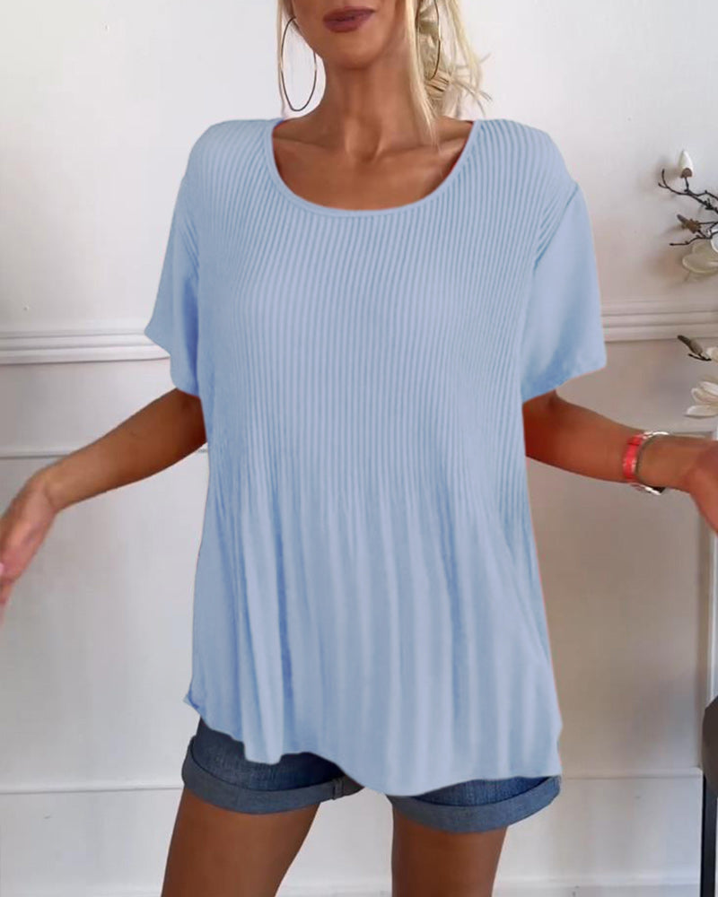 Blouse plissée col rond uni