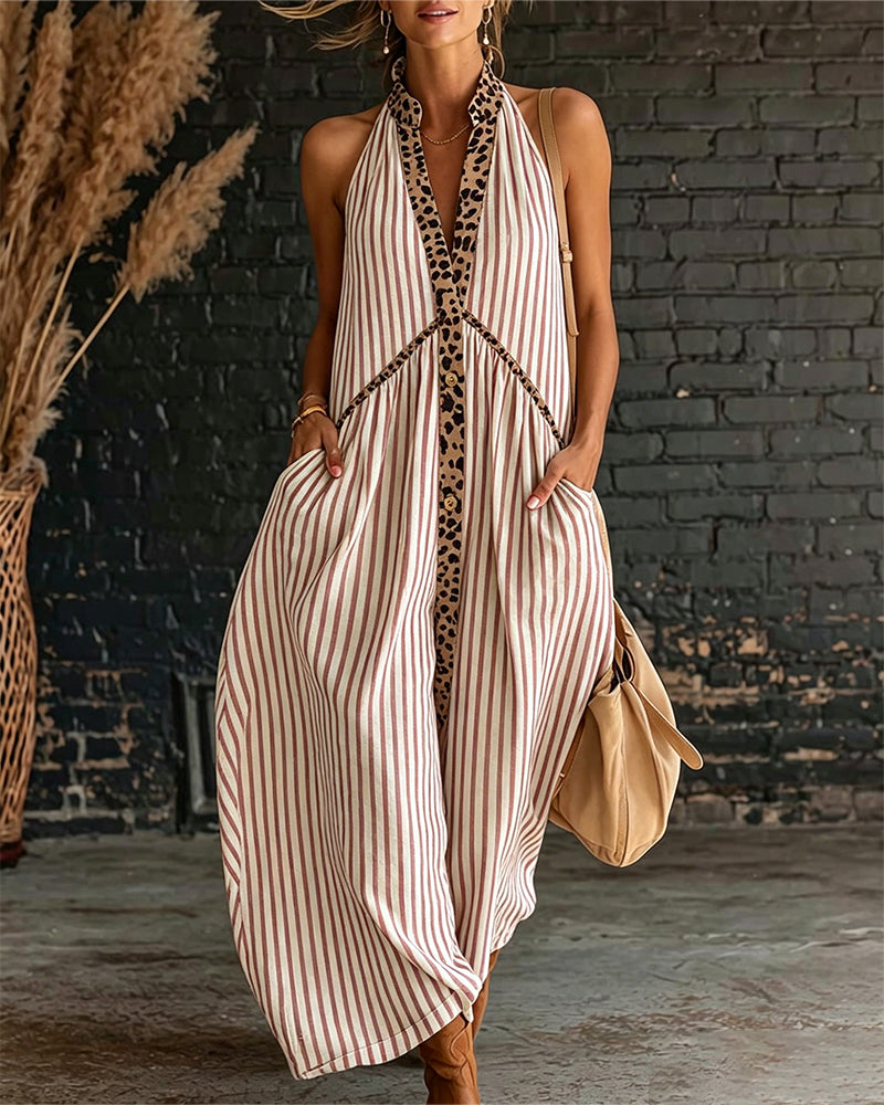 Robe Léopard Rayé Nuque Longue