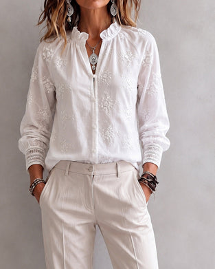 Blouse Bordure Volant Col Mandarin