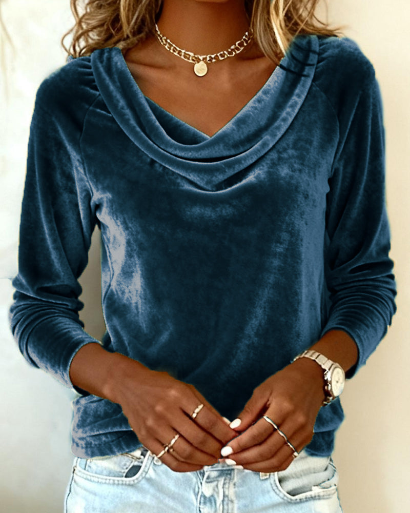 Haut En Velours Uni À Manches Longues