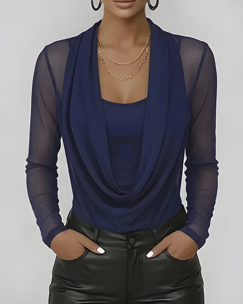 Haut Manche Mesh Col Claudine Manches Longues