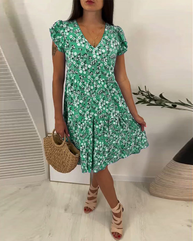 Robe midi fleurie sans manches à col V