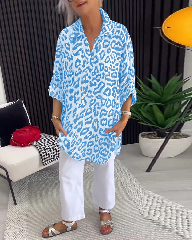 Blouse Revers Imprimé Léopard