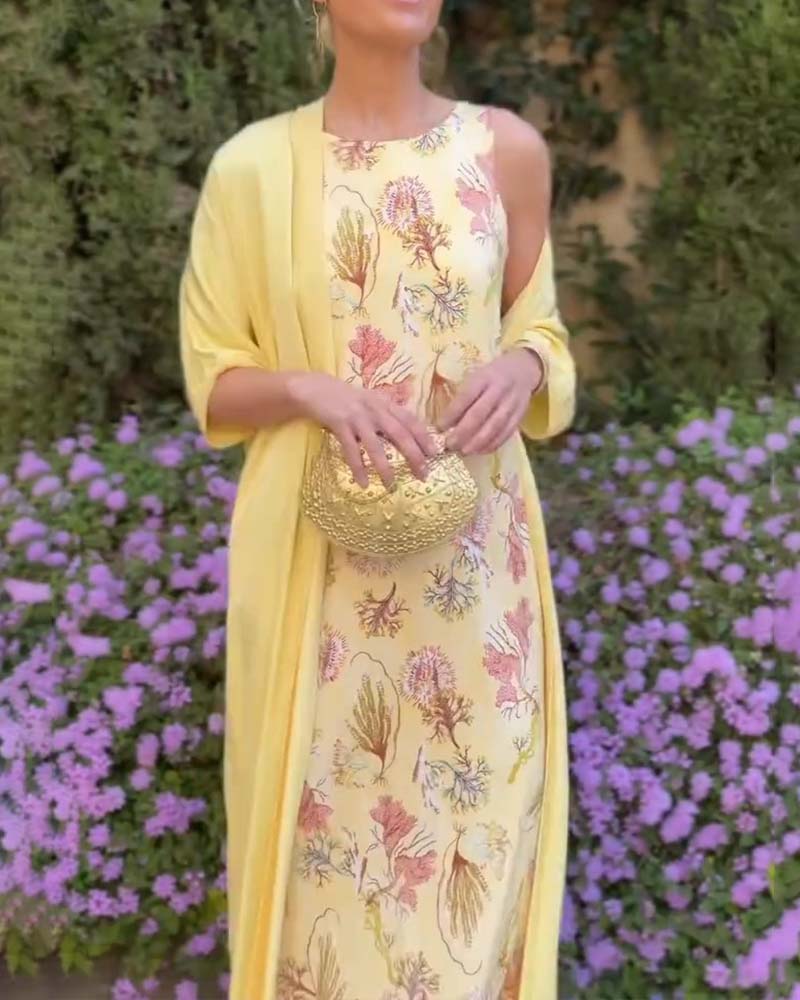 Ensemble Sans Manches Robe Maxi + Cardigan Assorti
