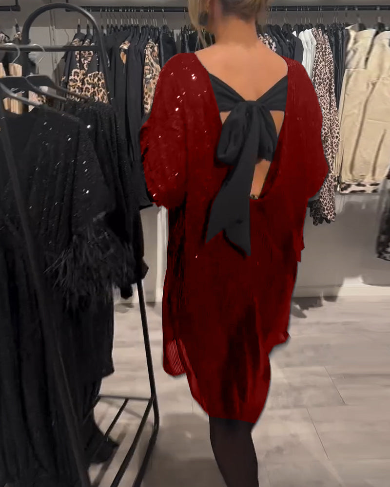 Robe Élégante Dos Nu À Bretelles Et Paillettes