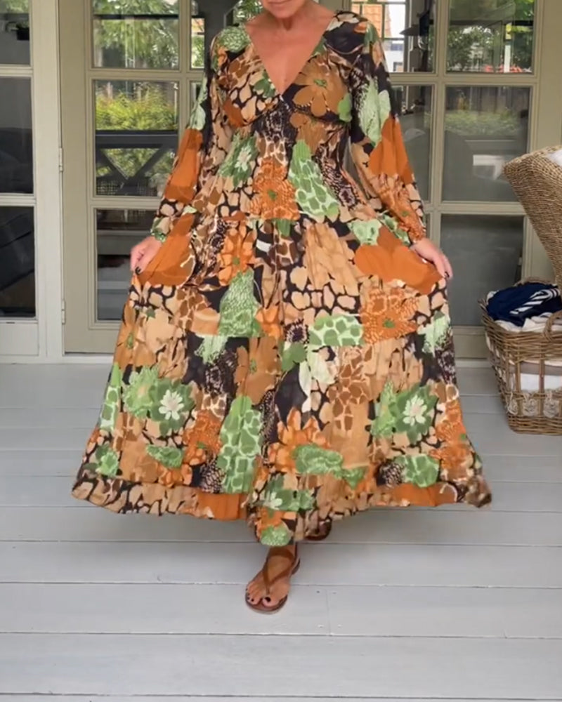 Robe imprimée manches longues col V