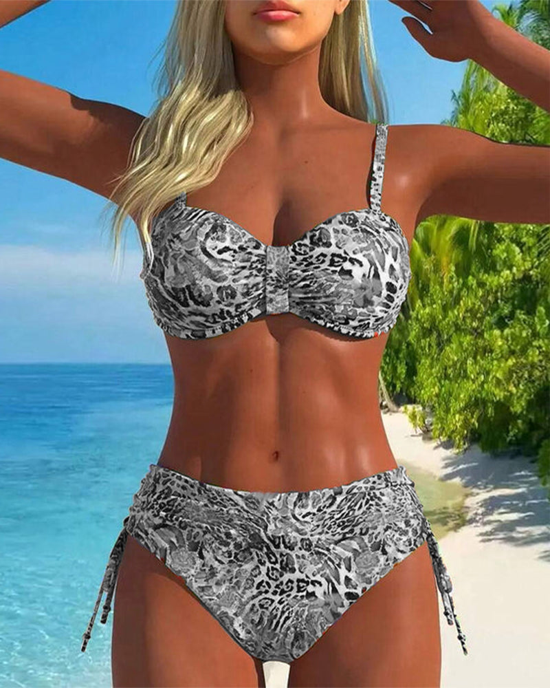 Maillot de Bain en Deux Pièces Accrocheur avec Motif Léopard