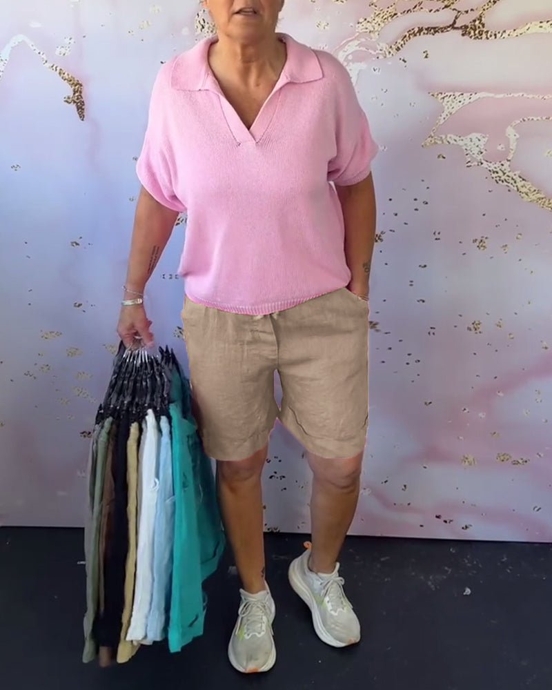 Short Uni Coton Et Lin Décontracté