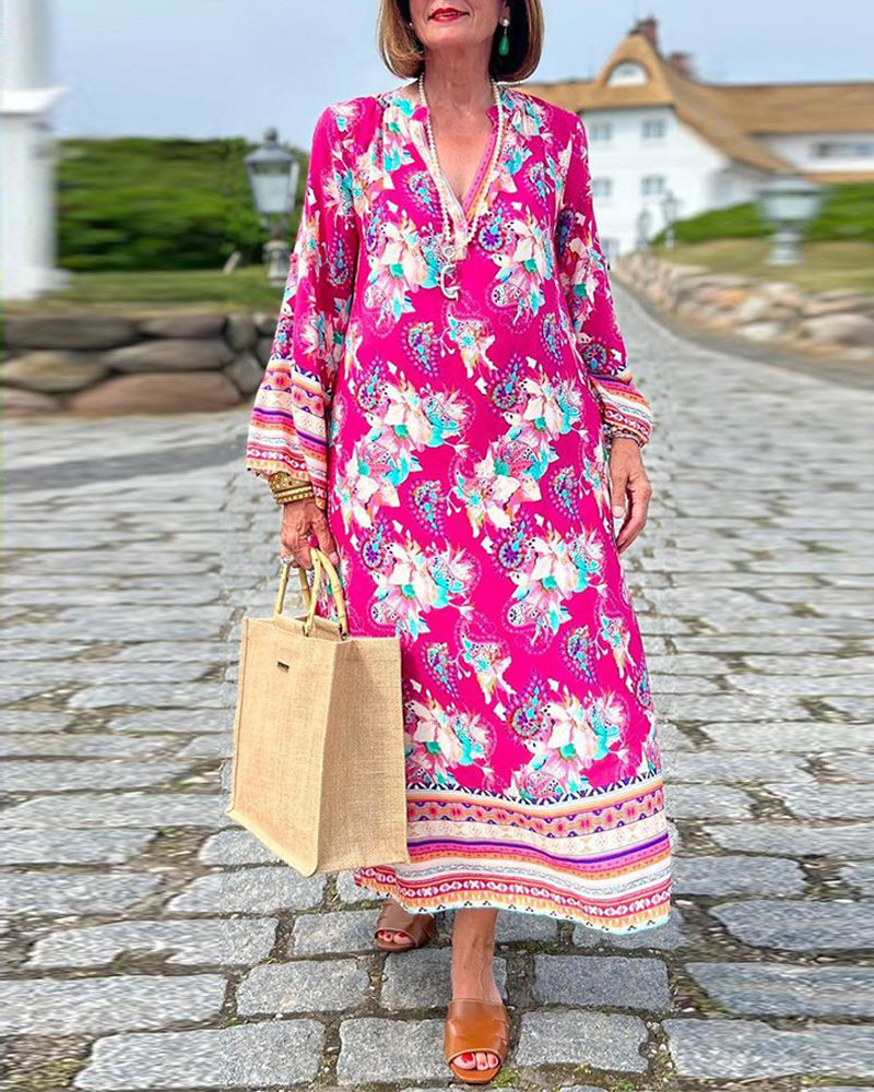 Robe ample à manches longues et col en V