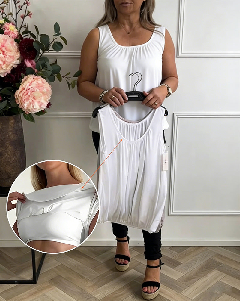 Débardeur Sans Manches Uni Plissé