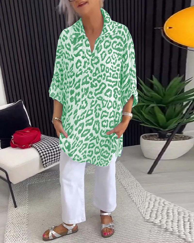 Blouse Revers Imprimé Léopard