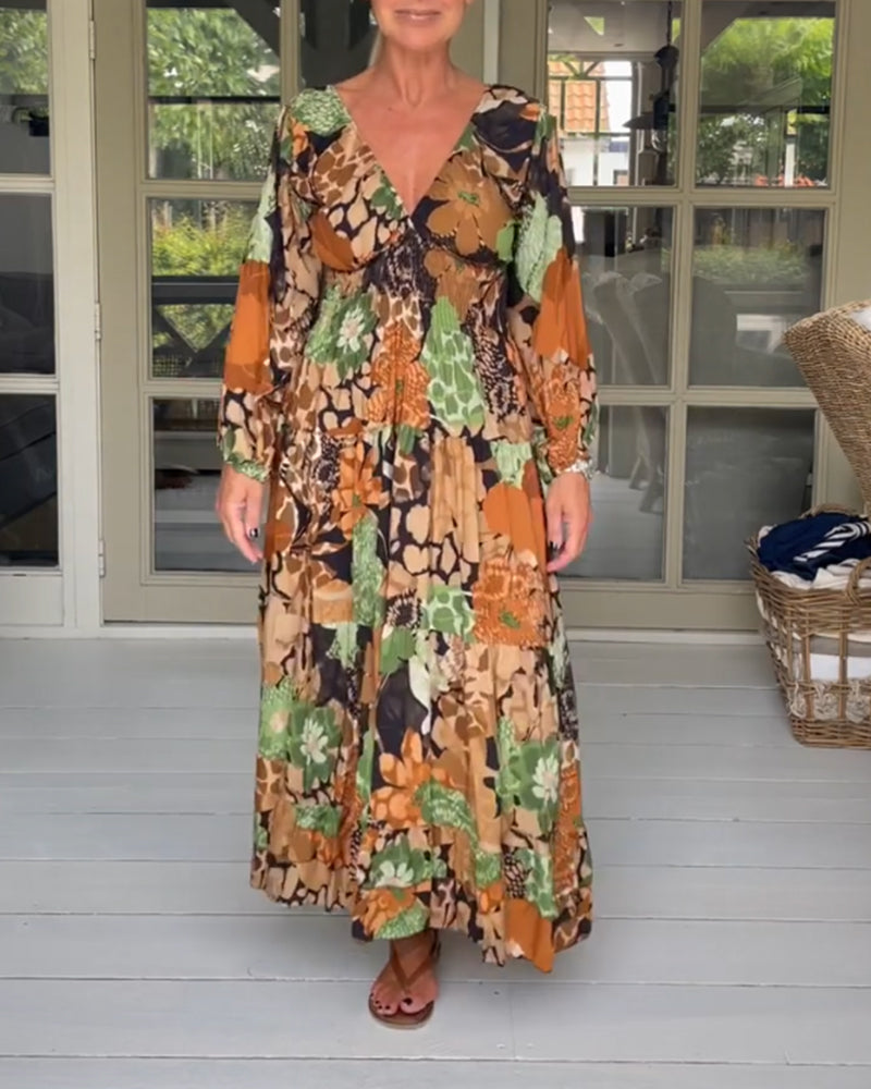 Robe imprimée manches longues col V