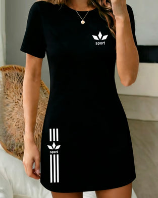 Robe Imprimée Encolure Ronne Décontractée