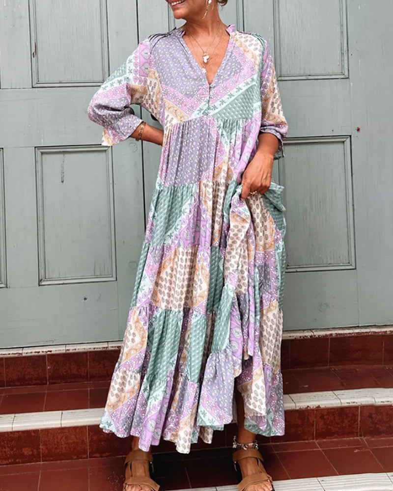 Robe à blocs de couleurs et manches 3/4