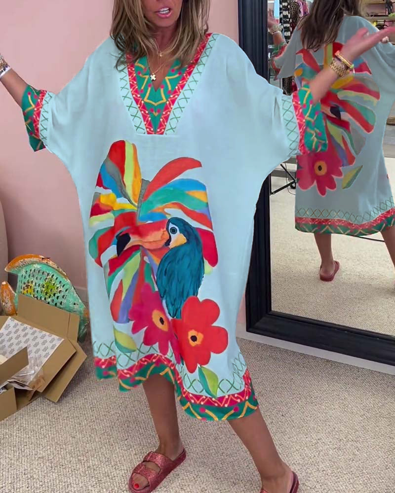 Robe à col en V imprimée Graffiti