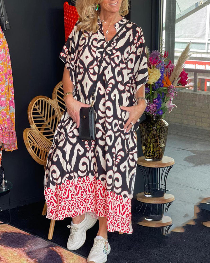 Robe col V imprimée