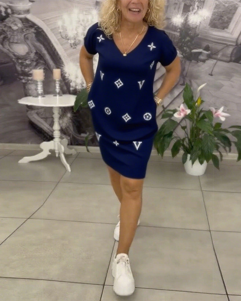 Robe Mode Col En V Manches Courtes