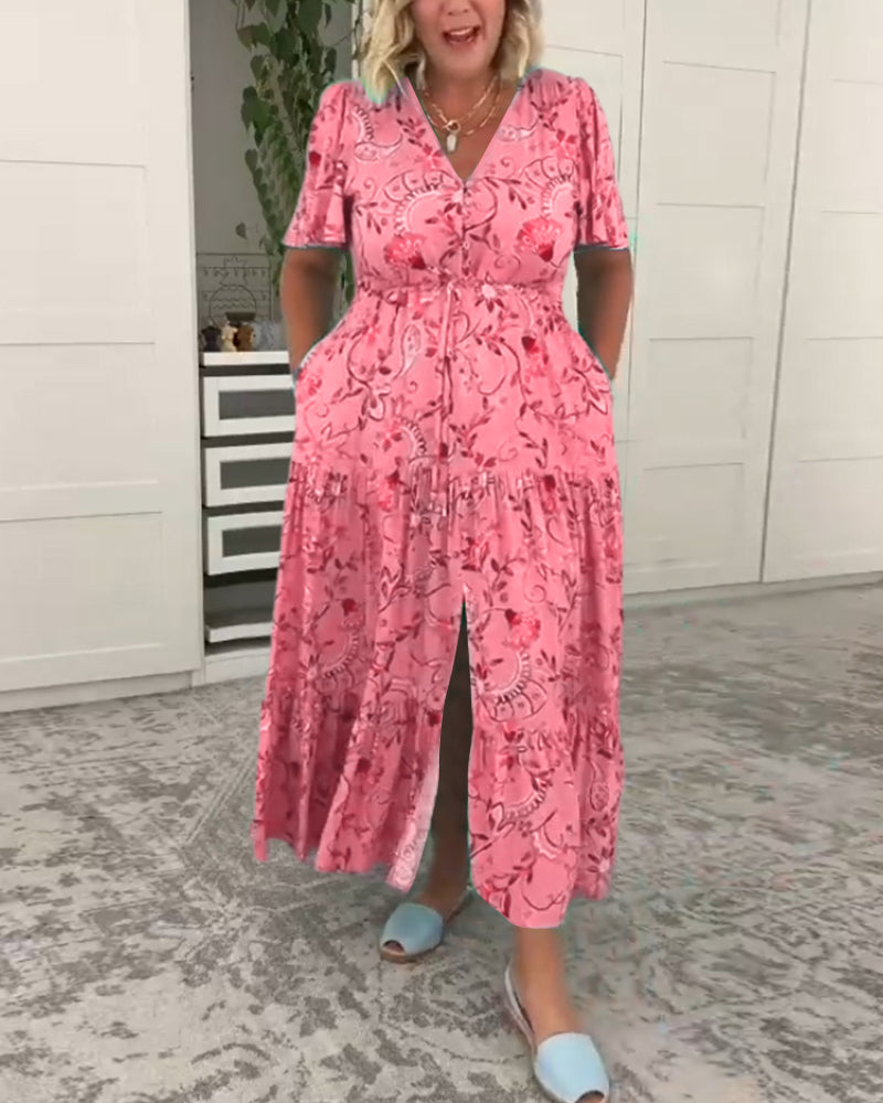 Robe à manches courtes avec poches et imprimé