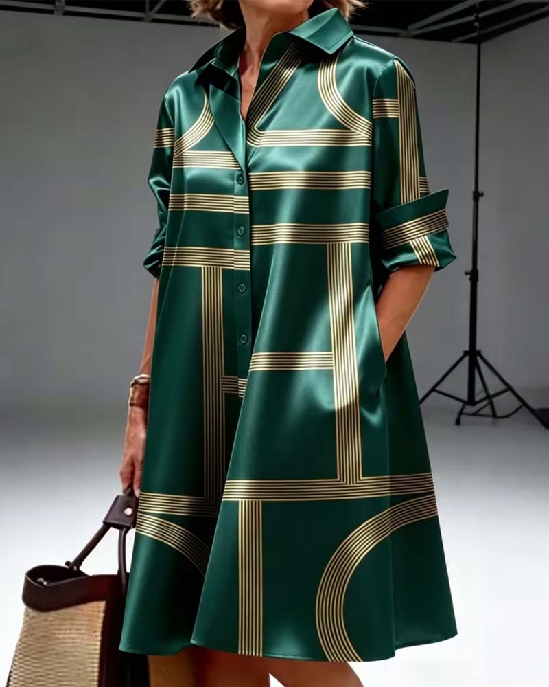 Robe Revers Ligne Imprimé Chemise