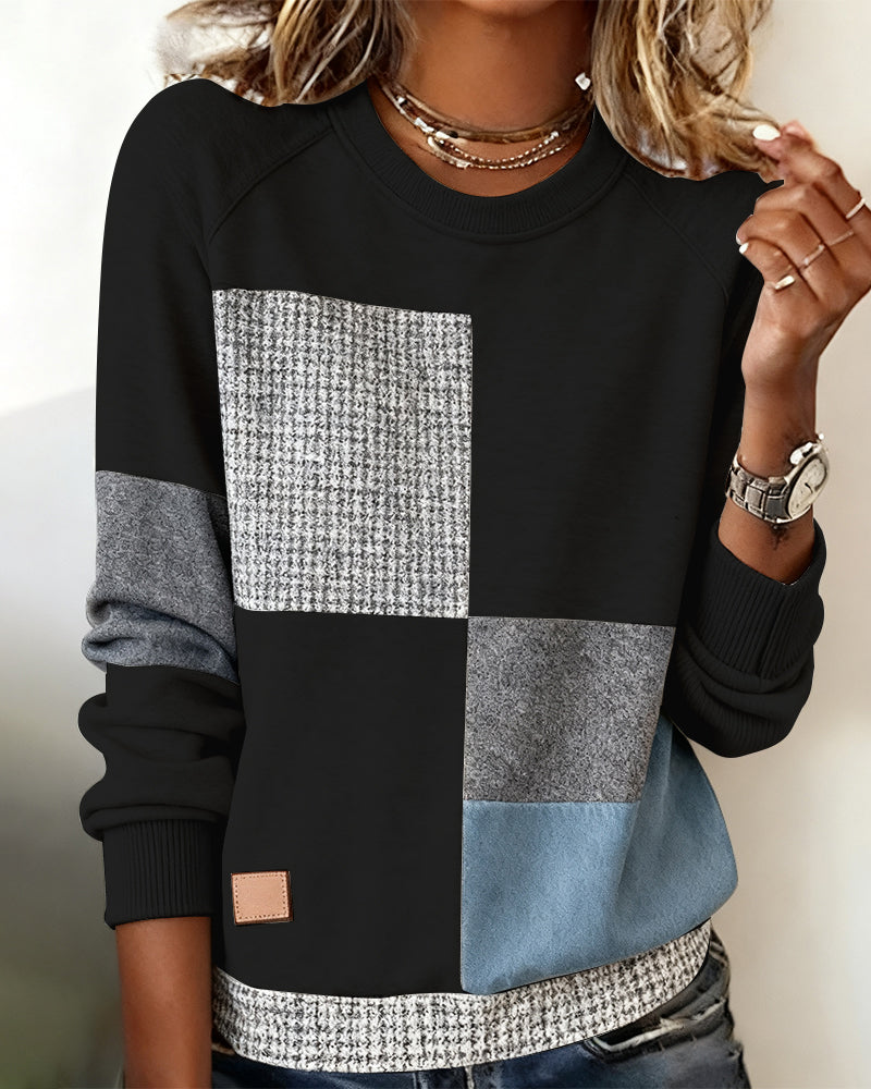 Sweat-Shirt Col Rond Couleur Contrastée Décontracté