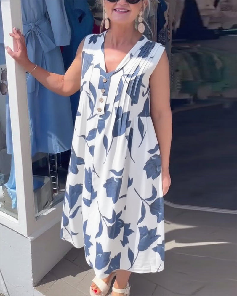 Robe Décolleté En V Sans Manches Imprimée