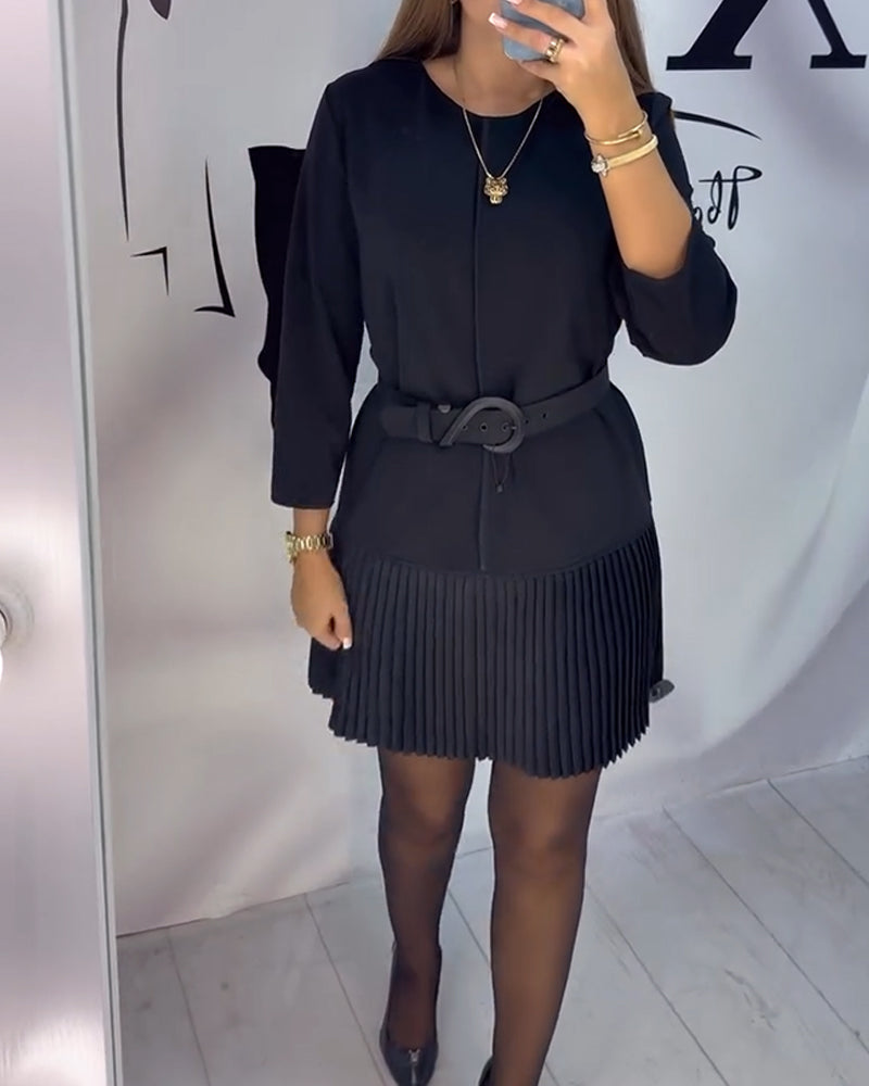 Robe À Manches Trois Quarts À Plis Accordéon