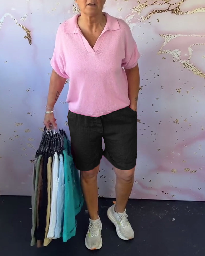 Short Uni Coton Et Lin Décontracté