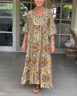 Rrobe longue avec imprimé et col en V