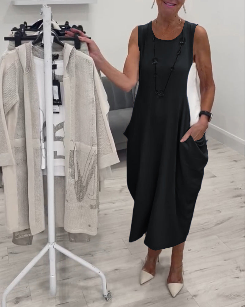 Robe patchwork de poche sans manches à la mode