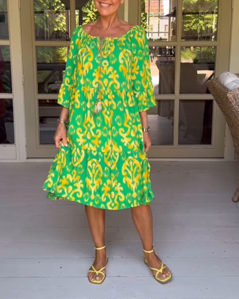 Robe ample imprimée à manches cloche