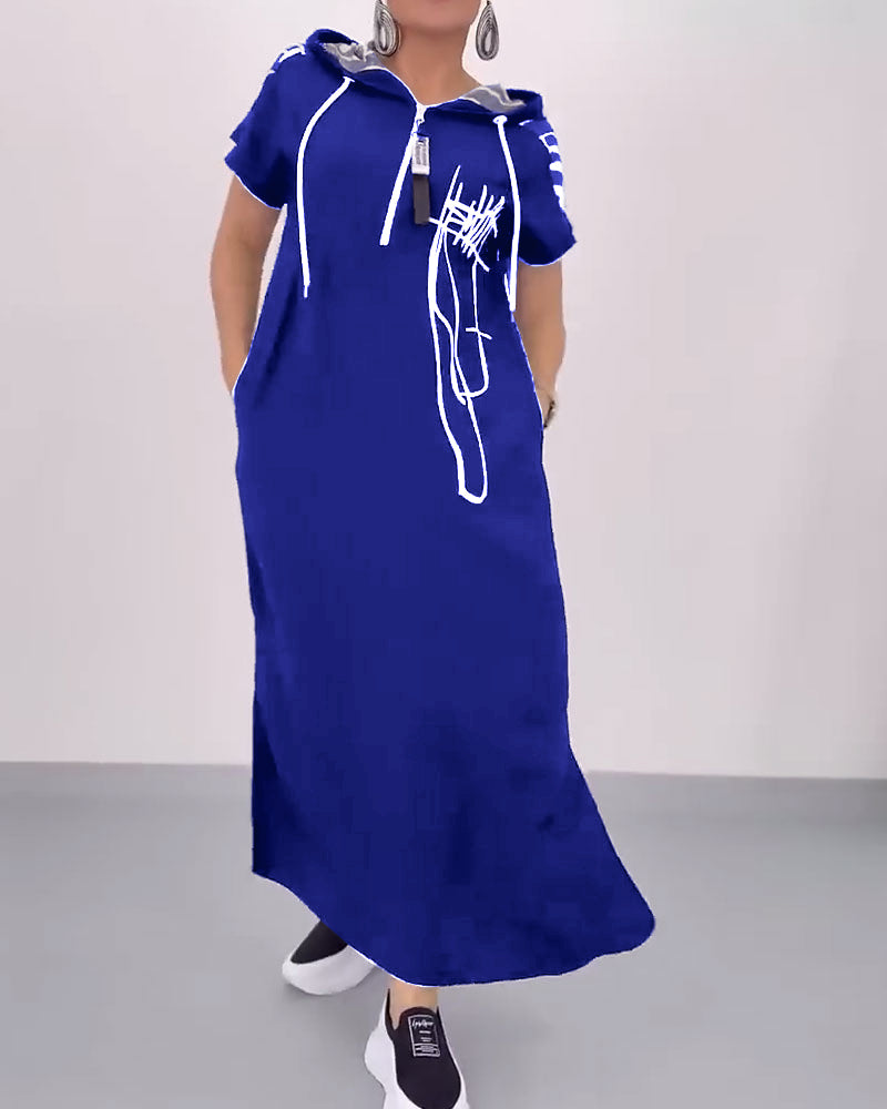 Robe Fermeture Éclair Mi-longue Lâche Contrastée