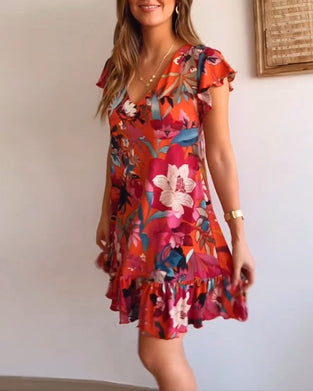 Robe florale avec col et volants