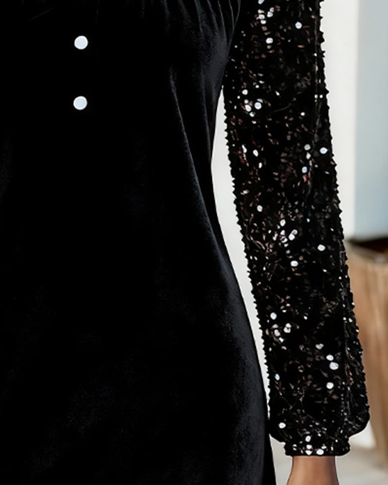 Robe Patchwork En Velours À Paillettes