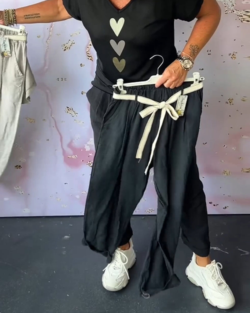 Pantalon décontracté confortable avec poche de couleur unie