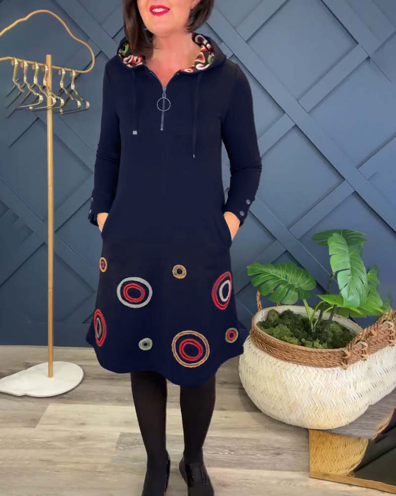 Robe décontractée à capuche zippée et imprimé cercle