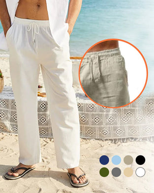 Pantalon de couleur unie respirant en coton lin