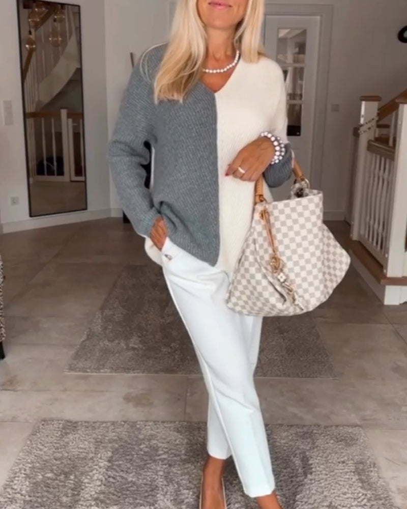 Pull de bloc de couleur en V