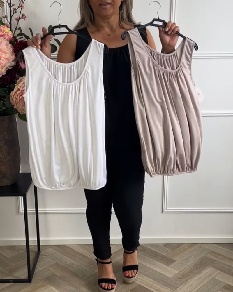 Débardeur Sans Manches Uni Plissé