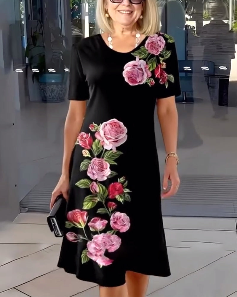 Robe Manches Courtes Imprimé Rose Tubes