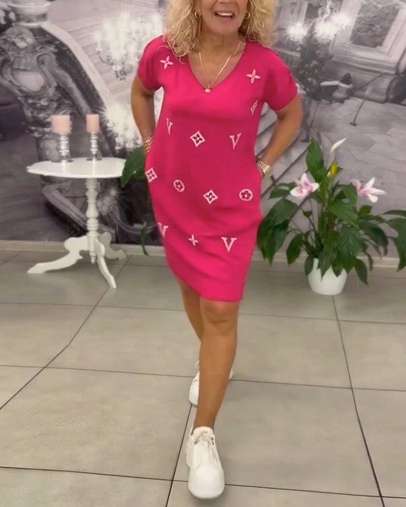 Robe Mode Col En V Manches Courtes