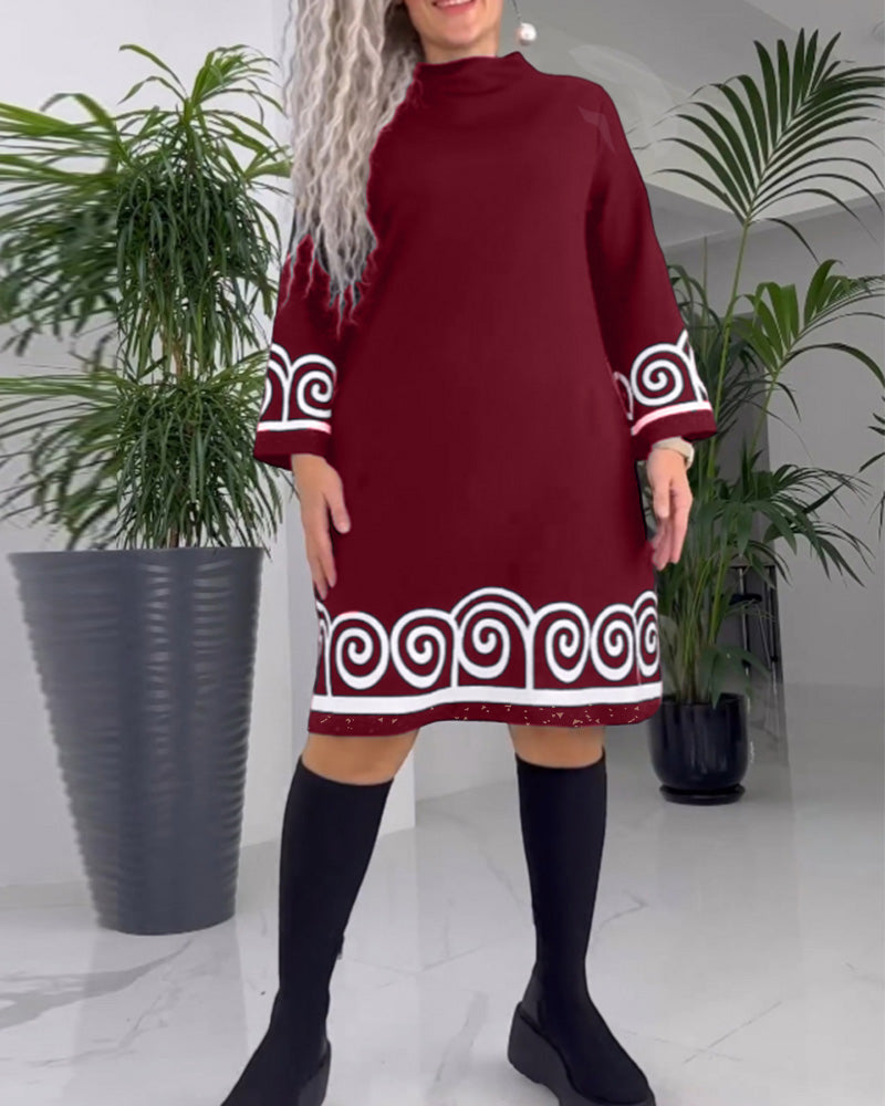 Robe à motif vagues et manches longues