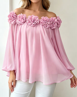 Haut Off-Shoulder Rosette Évasé