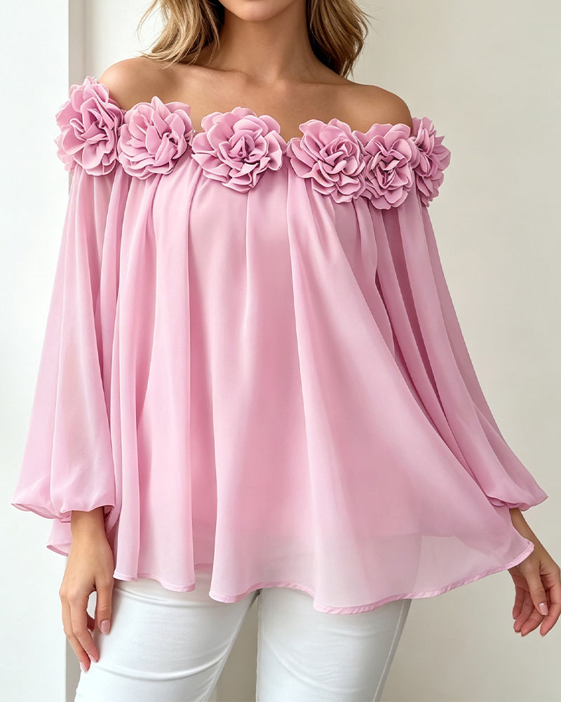 Haut Off-Shoulder Rosette Évasé