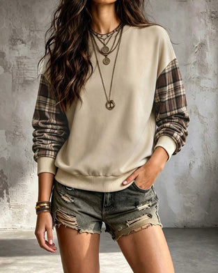 Sweat-shirt Plaid Patchwork Manche Raglan