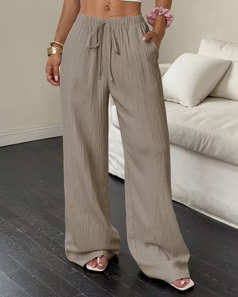 Pantalon Plissé Taille Haute Large Jambe